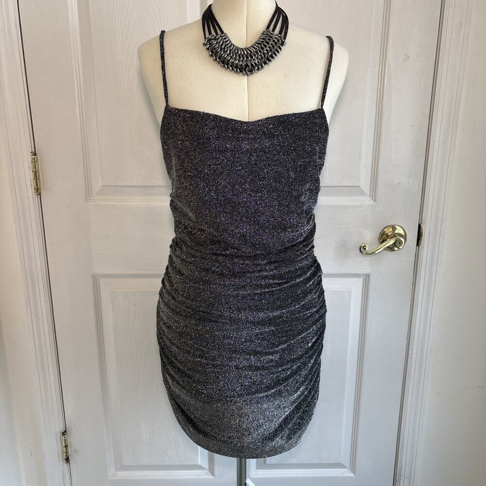 Vintage Y2K Wet Seal Glitter Mini Dress sz LG Bodycon Cyber McBling clubwear